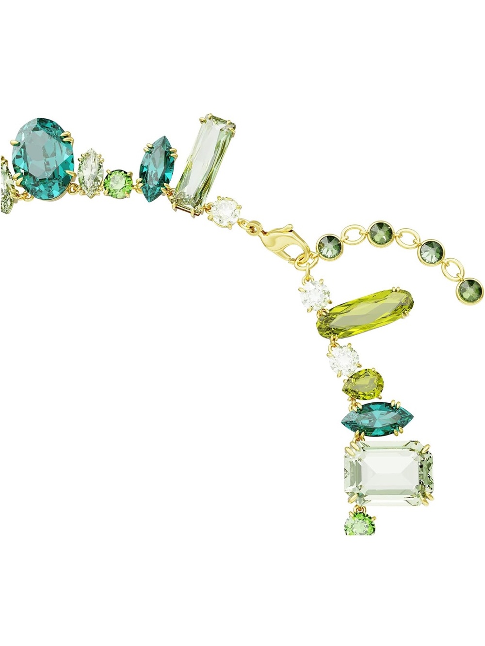 Swarovski Gold-Tone Gema Crystal Necklace with Green, Teal & Lime Crystals New - Picture 3 of 8